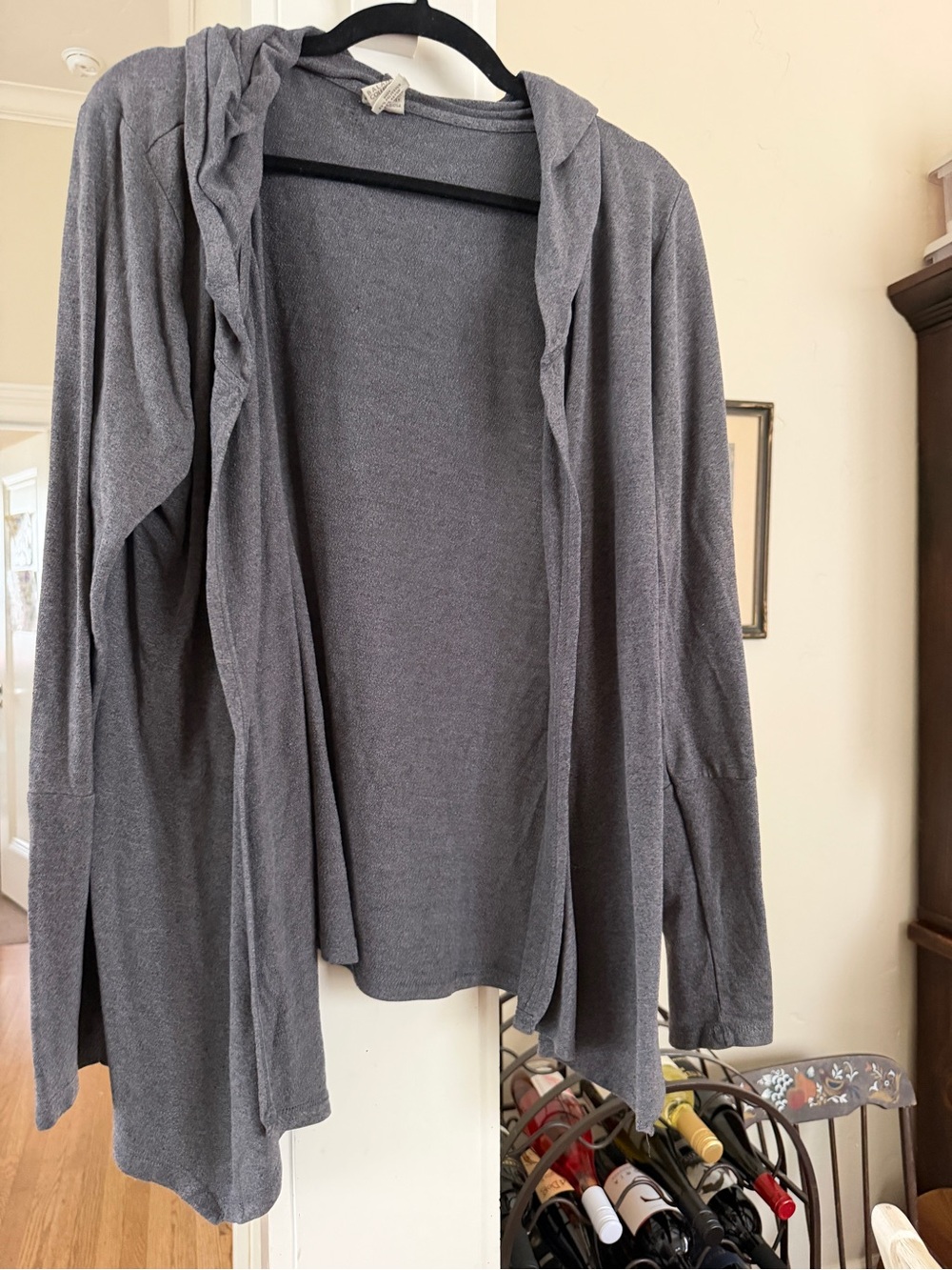 Balance Collection Open-Front Hooded Cardigan — Charcoal Gray